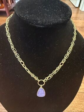 Plunder Gold-Tone Chain Necklace with Purple Pendant